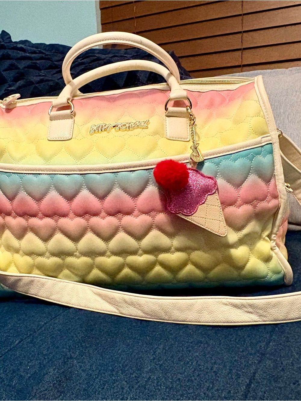 Betsey Johnson Pastel Gradient Quilted Travel Bag - Pink, Yellow, Blue